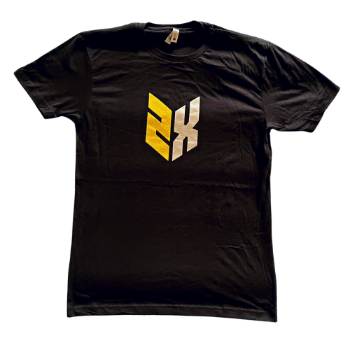 Short Black Sleeved T-Shirt (Silver and Gold Lettering)